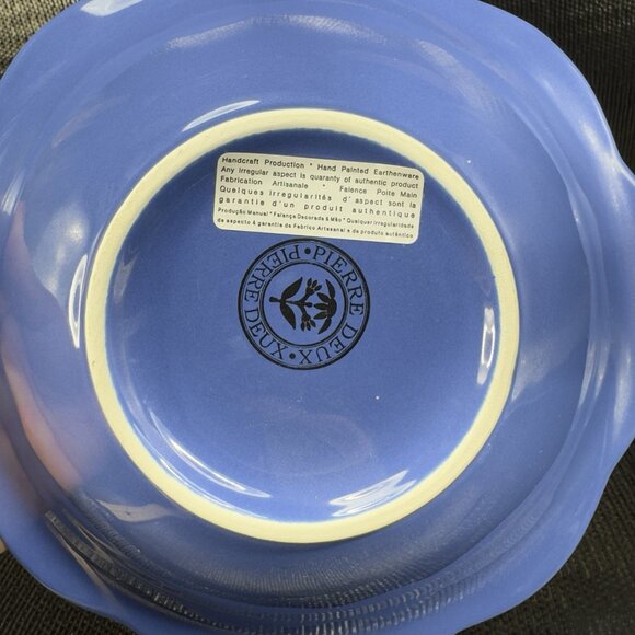 Pierre Deux Blue Ceramic Deep Dish Bowls Set 4 Beaded Edges Bowls Portugal VTG - Picture 7 of 16